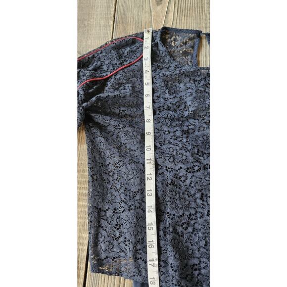 Zara Top Womens Small Midnight Blue Cropped Lace Ruffle Sheer Fairy Whimsigoth - Picture 8 of 11